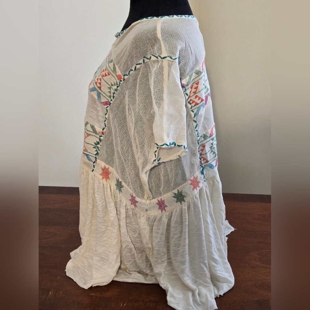 ✨FREE PEOPLE✨ Shenandoah Geometric Print Short Sleeve Babydoll Ivory Top Size XS - Picture 6 of 9